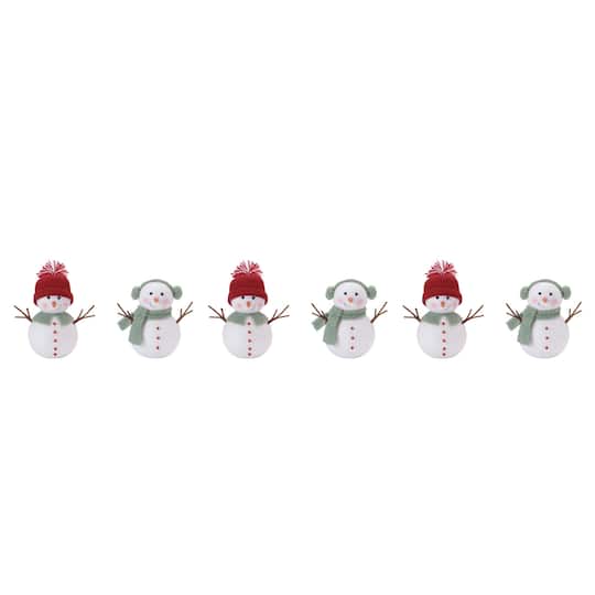 Melrose Snowman Plush Figurines with Knit Hats & Scarves Set
